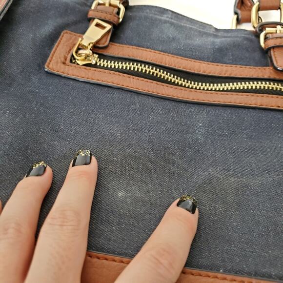 Black Rivet | Canvas Leather Riveted Shoulder Bag - Picture 7 of 13